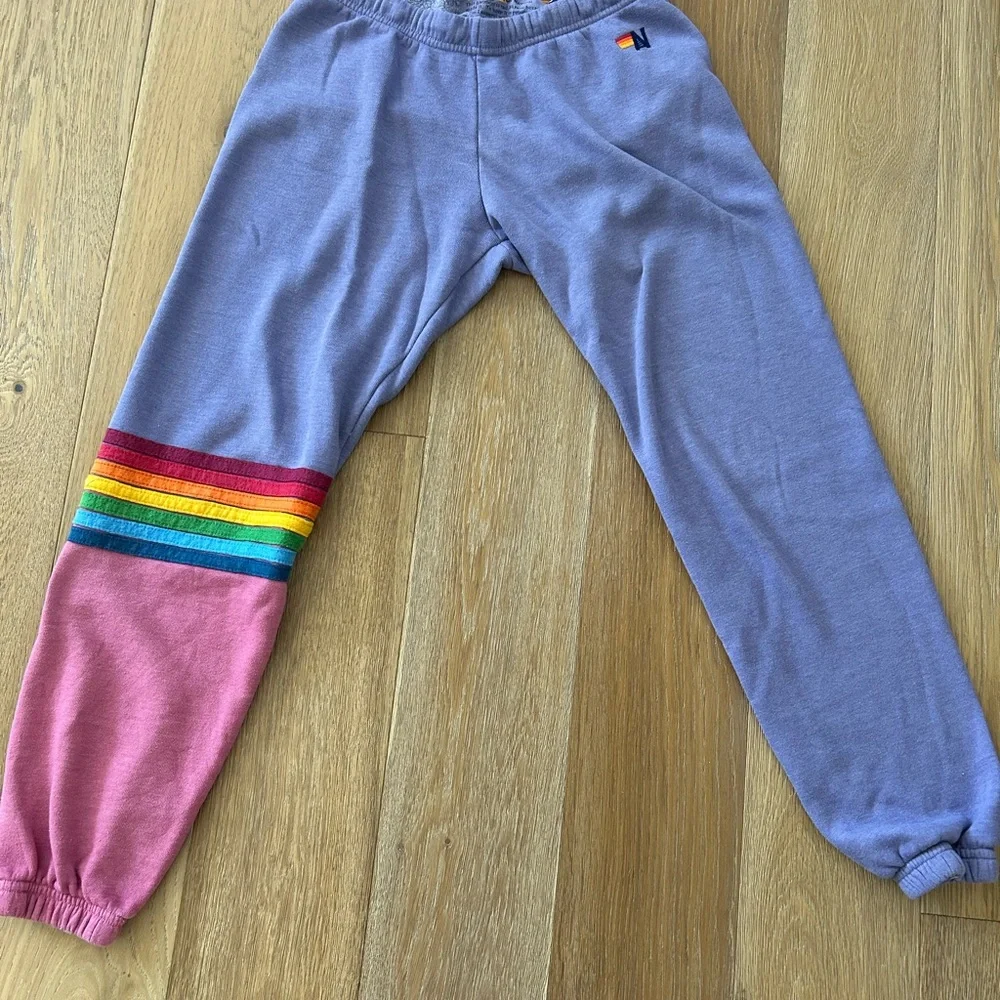 Rare! Aviator Nation S Lavender Rainbow 8 Stripe gently worn pants sold out - Picture 6 of 9